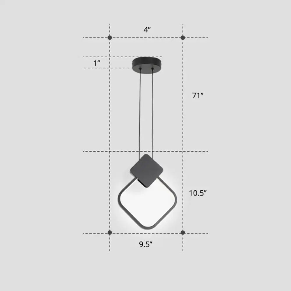 Nordic Black Circular Led Suspension Lamp - Stylish Bedroom Lighting Fixture / White Rhombus