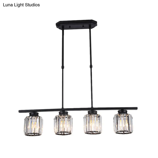 Nordic Black Crystal Ceiling Light For Living Room - Cylinder Island Pendant With 3/4 Bulbs