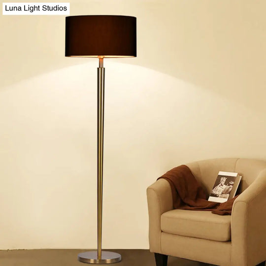 Nordic Black Drum Shade Floor Lamp - Stylish Reading Light For Drawing Room