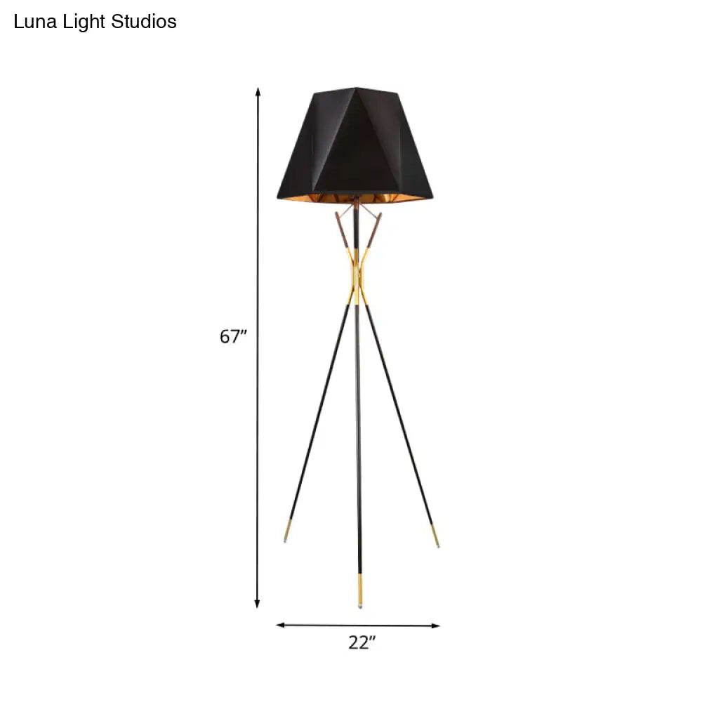 Nordic Black Geometric Tripod Floor Lamp: Stylish Metal Standing Light For Study Room