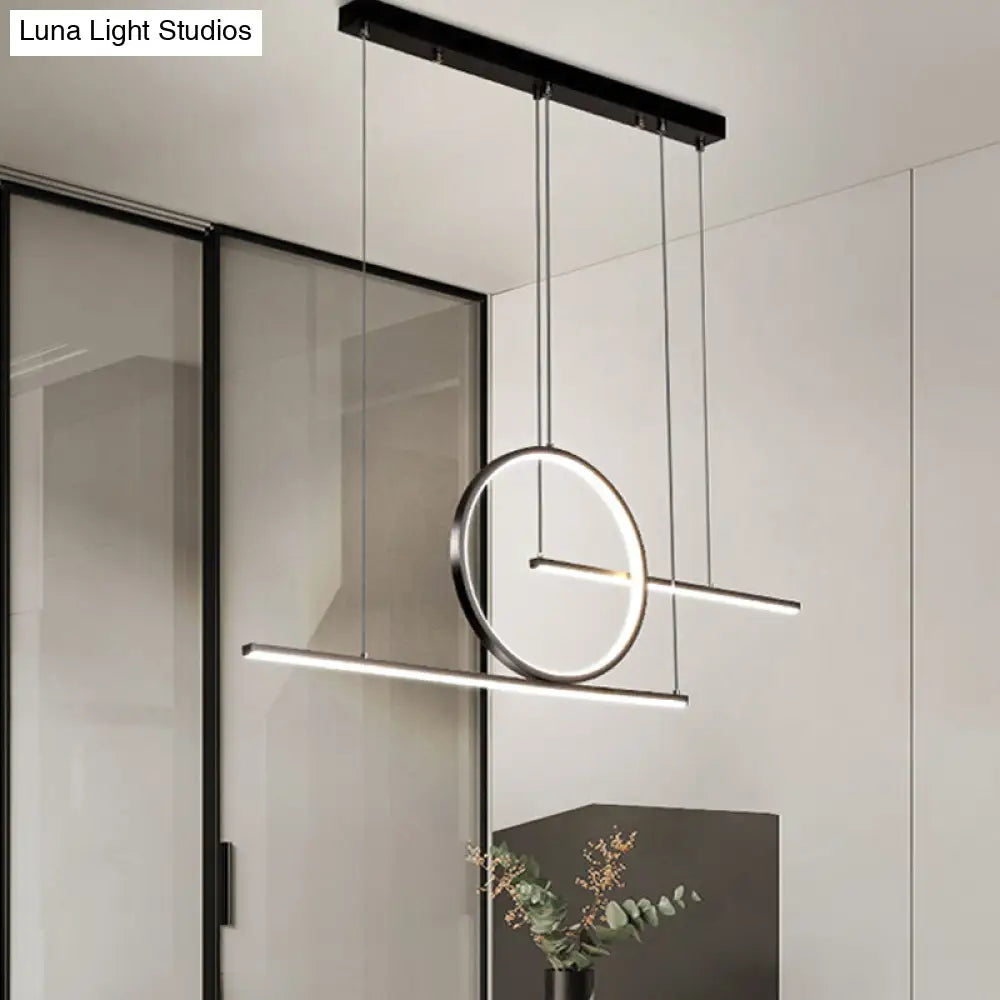 Nordic Black/Gold Metal Pendant Lighting With Dual Lines - Led Island Light Fixture In Warm/White