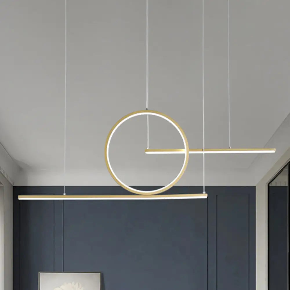 Nordic Black/Gold Metal Pendant Lighting With Dual Lines - Led Island Light Fixture In Warm/White