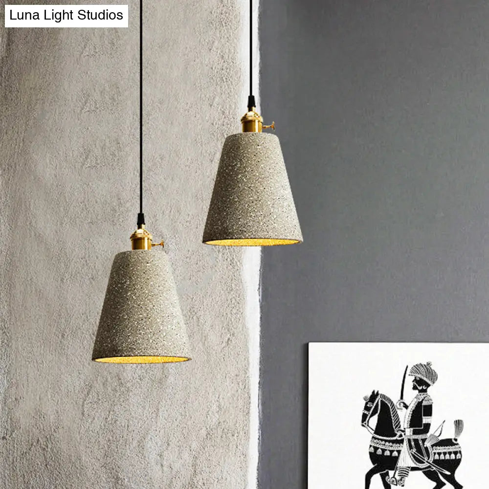 Nordic Black/Grey Bedside Pendant Light With Cement Shade And Rotary Switch Grey / C