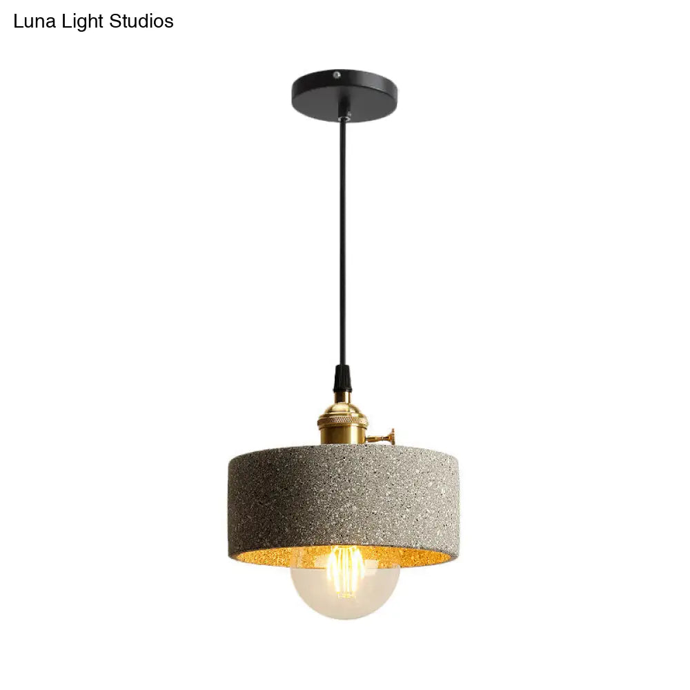 Nordic Black/Grey Bedside Pendant Light With Cement Shade And Rotary Switch Grey / B