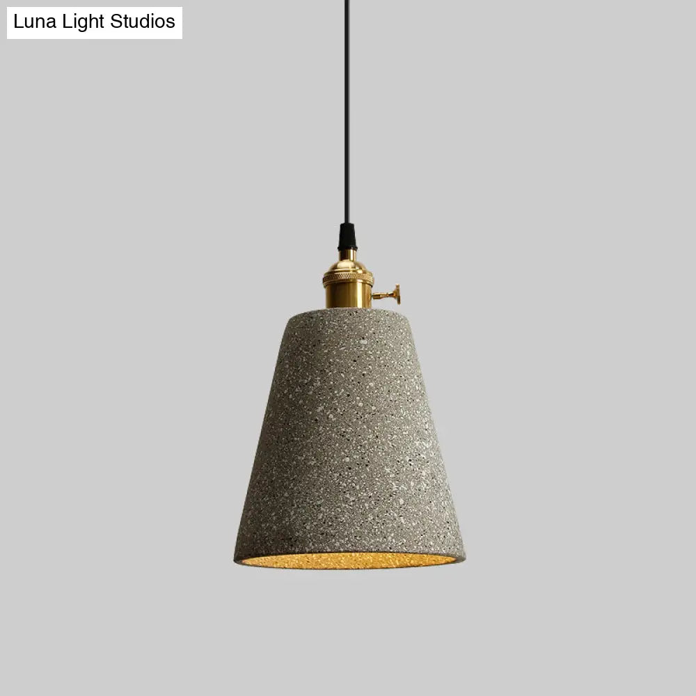 Nordic Black/Grey Pendant Hanging Light With Cement Shade And Rotary Switch - Single Bedside Drop