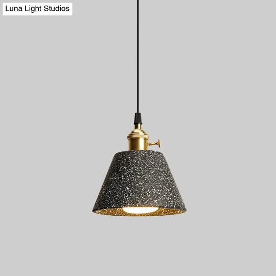 Nordic Black/Grey Pendant Hanging Light With Cement Shade And Rotary Switch - Single Bedside Drop