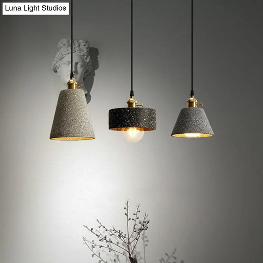 Nordic Black/Grey Bedside Pendant Light With Cement Shade And Rotary Switch Black / B
