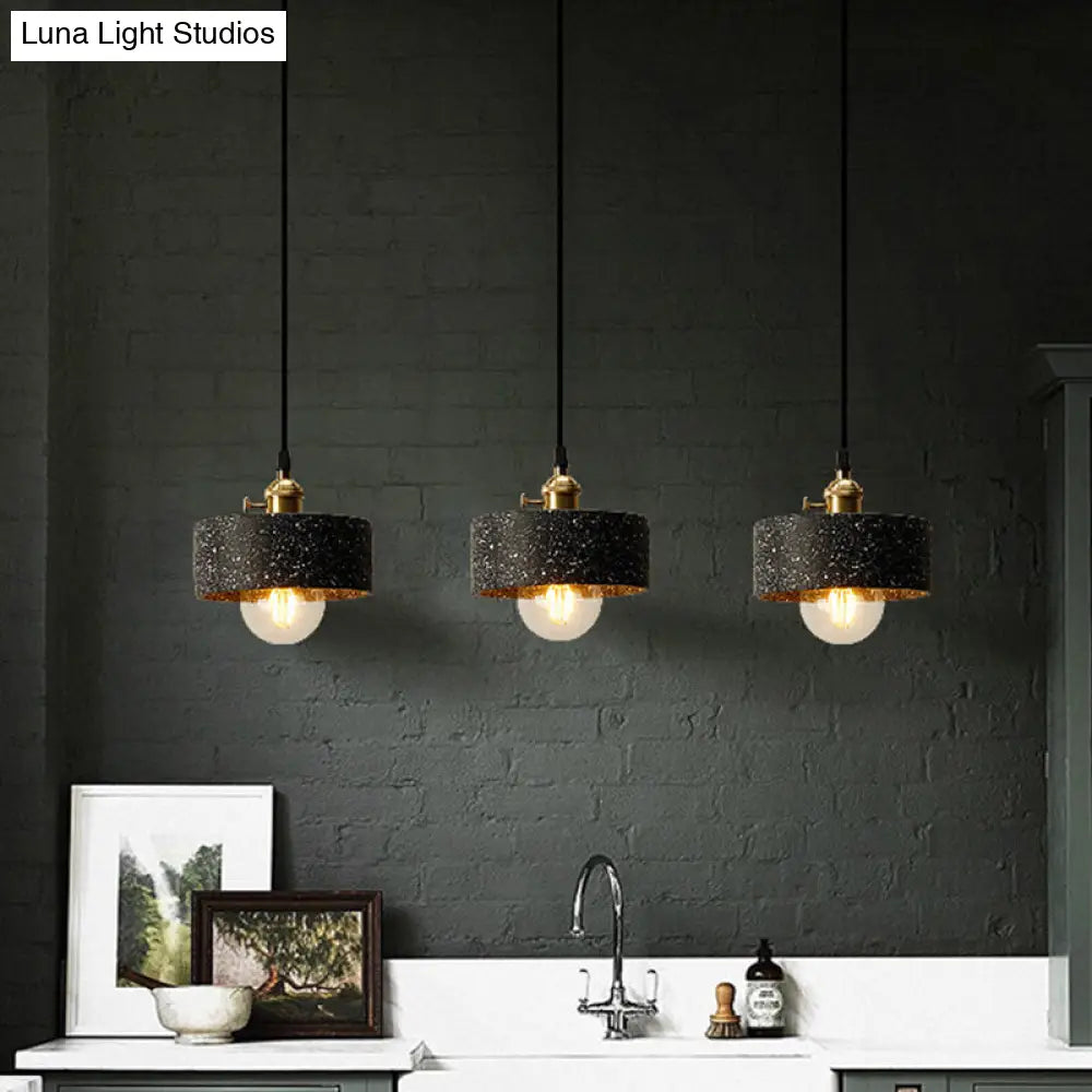 Nordic Black/Grey Bedside Pendant Light With Cement Shade And Rotary Switch