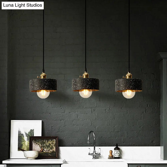 Nordic Black/Grey Bedside Pendant Light With Cement Shade And Rotary Switch