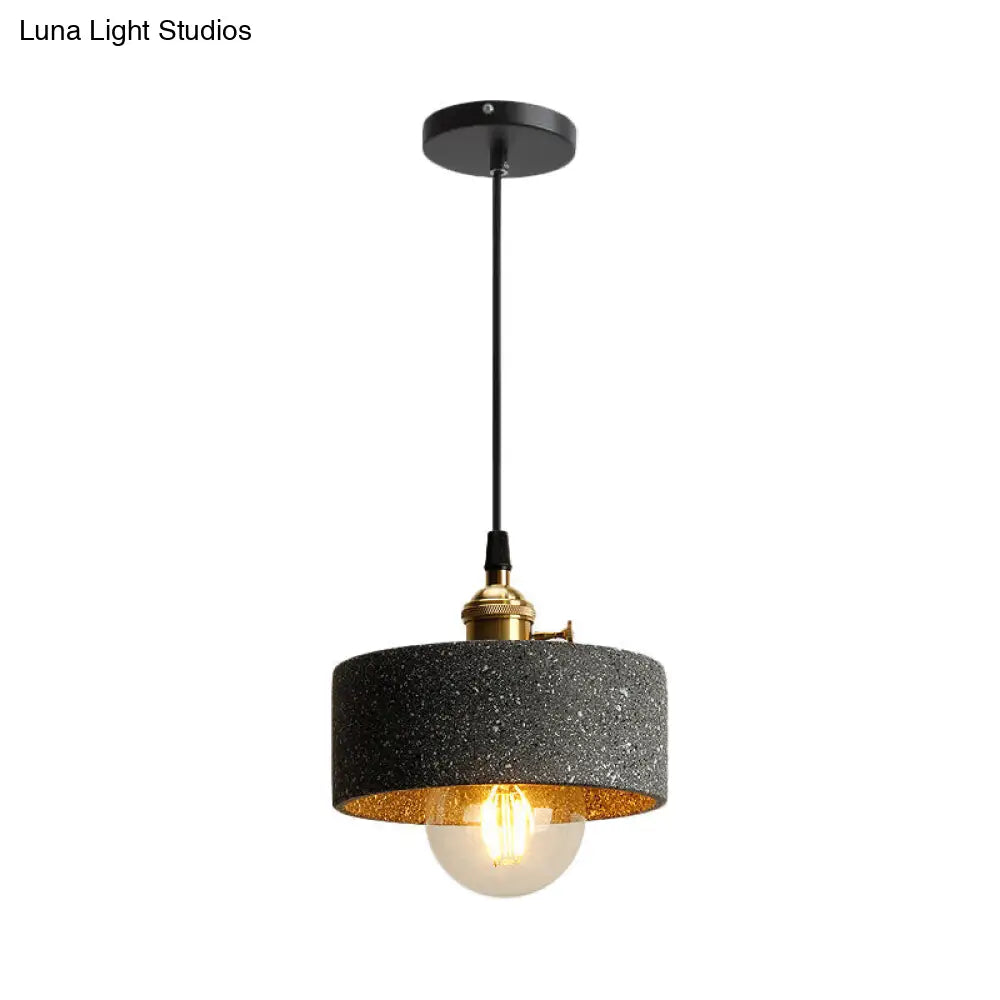 Nordic Black/Grey Bedside Pendant Light With Cement Shade And Rotary Switch Dark Gray / B