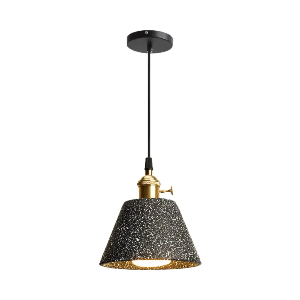 Nordic Black/Grey Pendant Hanging Light With Cement Shade And Rotary Switch - Single Bedside Drop