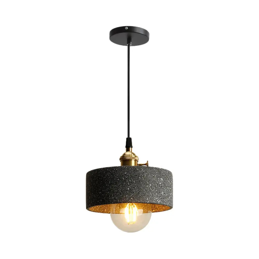 Nordic Black/Grey Pendant Hanging Light With Cement Shade And Rotary Switch - Single Bedside Drop