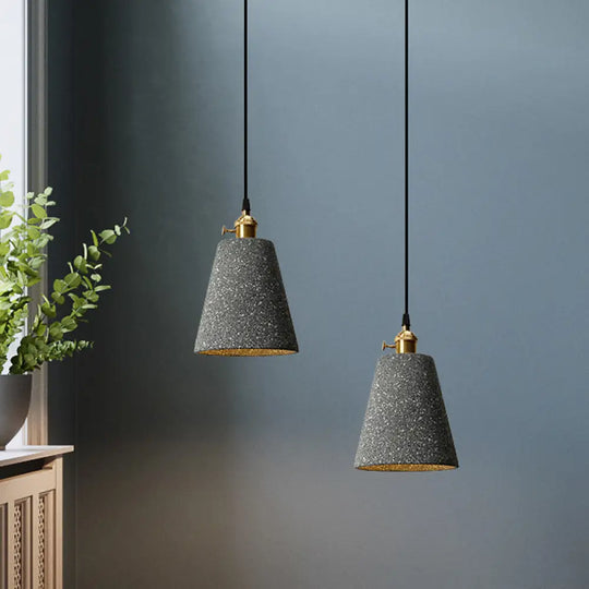 Nordic Black/Grey Pendant Hanging Light With Cement Shade And Rotary Switch - Single Bedside Drop