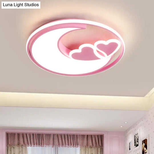 Nordic Black/Pink Led Playroom Ceiling Fixture With Crescent And Heart Acrylic Shade