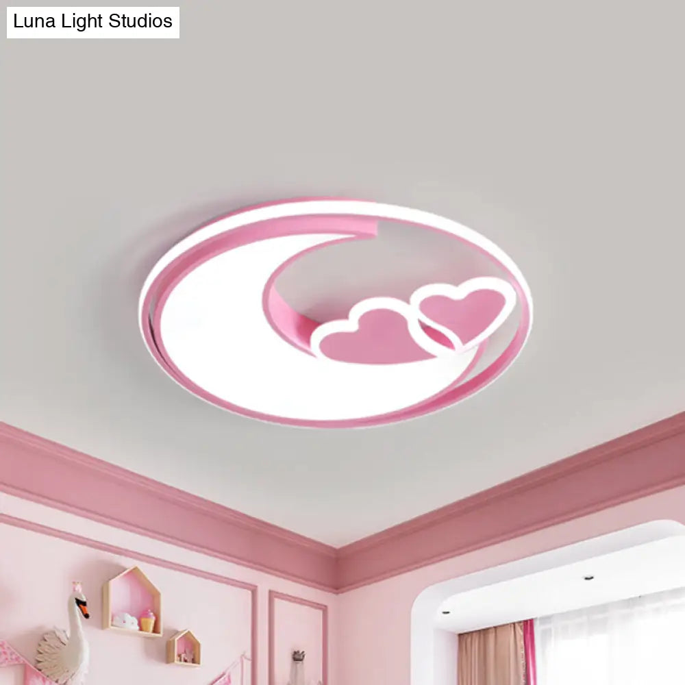 Nordic Black/Pink Led Playroom Ceiling Fixture With Crescent And Heart Acrylic Shade