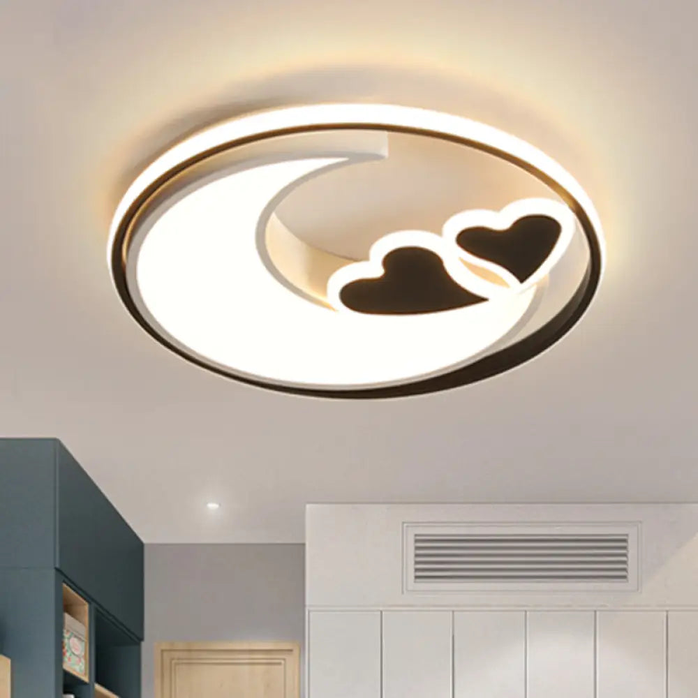 Nordic Black/Pink Led Playroom Ceiling Fixture With Crescent And Heart Acrylic Shade Black
