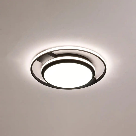 Nordic Black Round Acrylic Led Flushmount Ceiling Light For Living Room / 18’ White