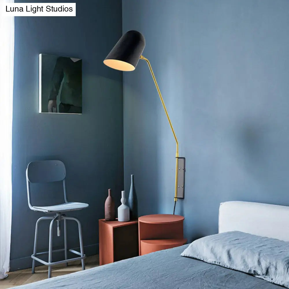 Nordic Black Wall Sconce With Bedside Reading Light And Metal Shade