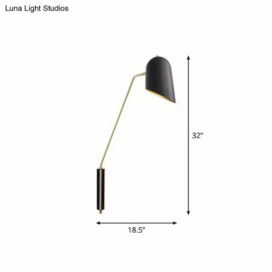 Nordic Black Wall Sconce With Bedside Reading Light And Metal Shade