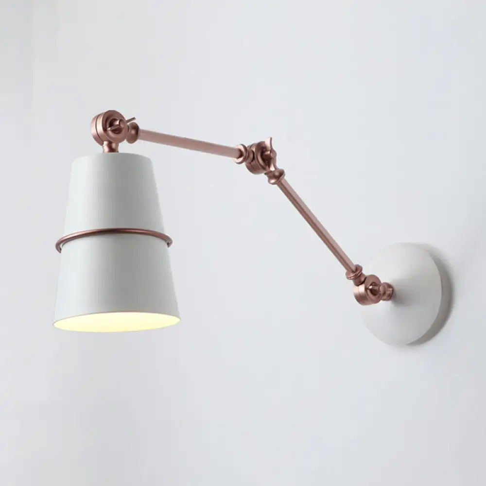 Nordic Black/White Swing Arm Wall Lamp - Stylish 1-Light Tapered Shade Reading Light For Bedroom