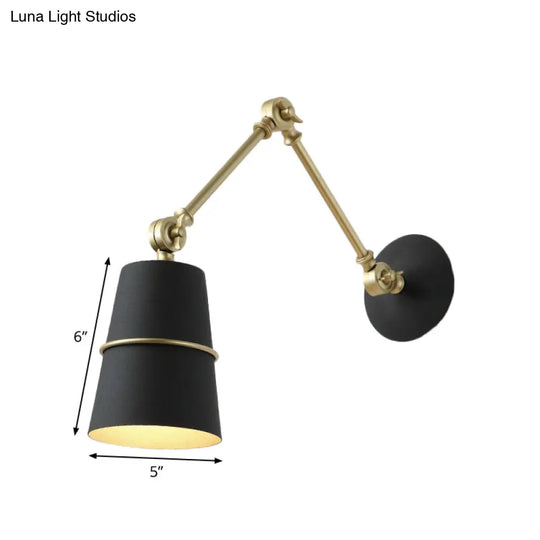 Nordic Black/White Swing Arm Wall Lamp - Stylish 1-Light Tapered Shade Reading Light For Bedroom