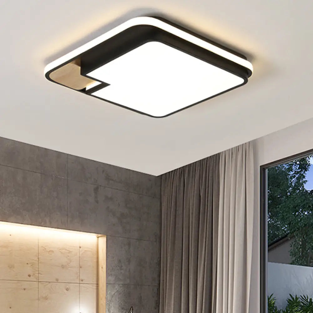 Nordic Black Wood Led Ceiling Light Fixture With Aluminum Splicing Square Flush Mount