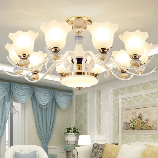 Nordic Blossom Glass Chandelier: Elegant White Hanging Light For Living Room 10 /