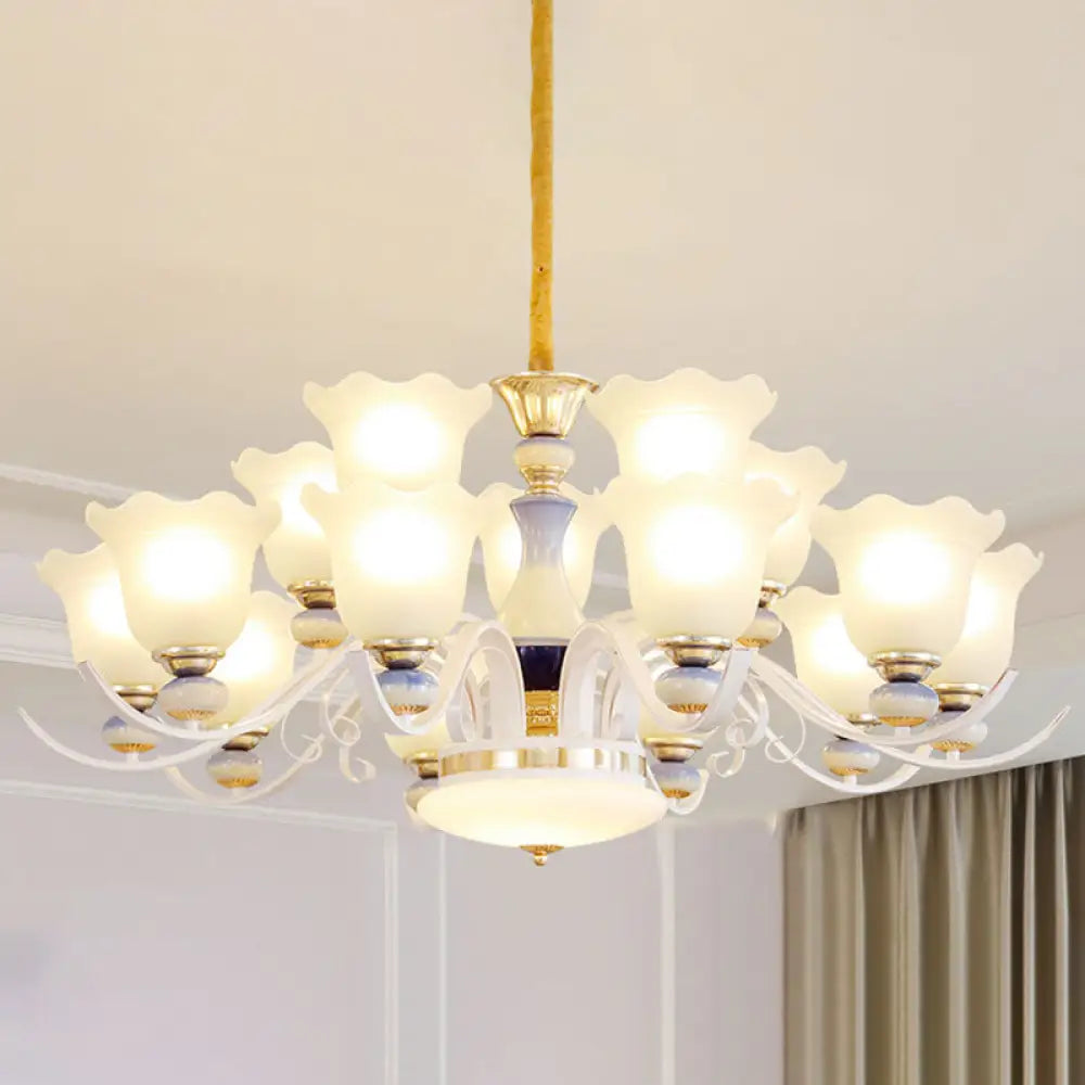 Nordic Blossom Glass Chandelier: Elegant White Hanging Light For Living Room 15 /