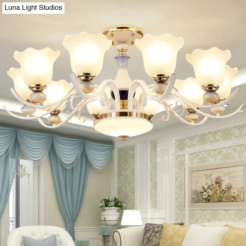 White Glass Nordic Blossom Chandelier For Living Room Lighting 10 /