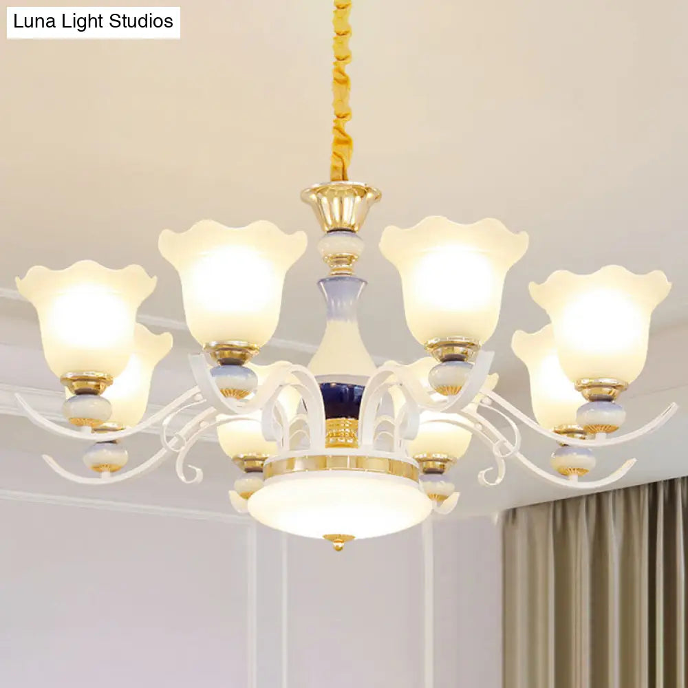 White Glass Nordic Blossom Chandelier For Living Room Lighting 8 /