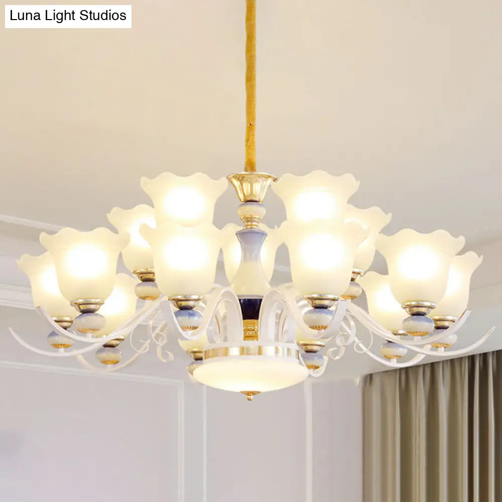 White Glass Nordic Blossom Chandelier For Living Room Lighting 15 /