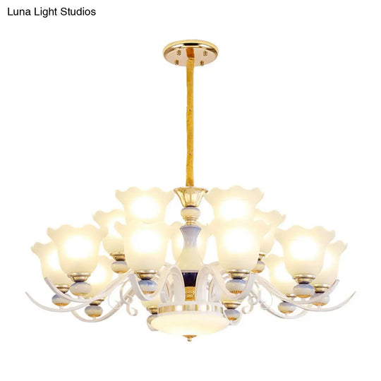 Nordic Blossom Glass Chandelier: Elegant White Hanging Light For Living Room