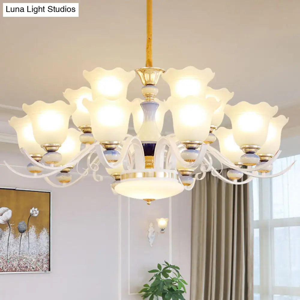 White Glass Nordic Blossom Chandelier For Living Room Lighting