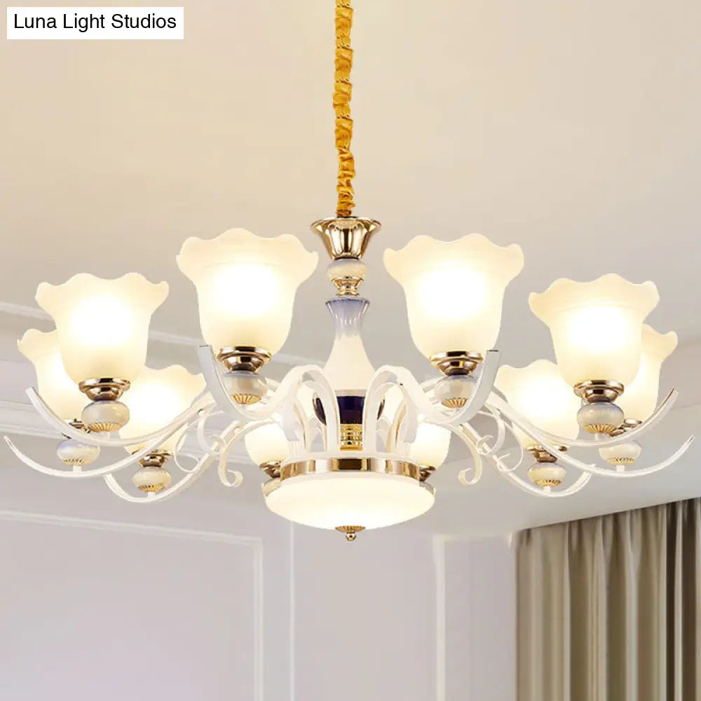 Nordic Blossom Glass Chandelier: Elegant White Hanging Light For Living Room