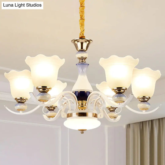 Nordic Blossom Glass Chandelier: Elegant White Hanging Light For Living Room