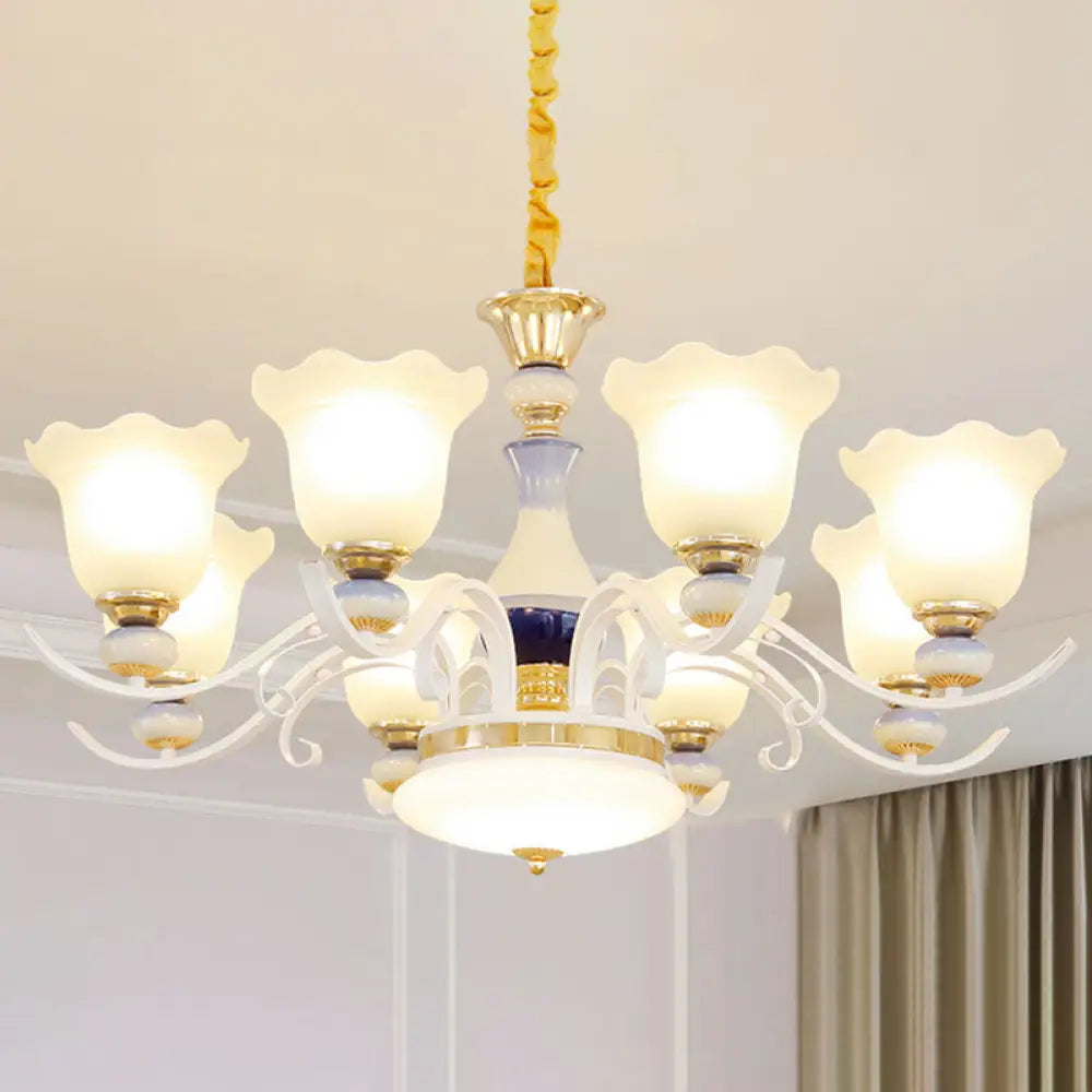 Nordic Blossom Glass Chandelier: Elegant White Hanging Light For Living Room 8 /