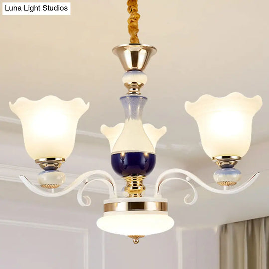 Nordic Blossom Glass Chandelier: Elegant White Hanging Light For Living Room