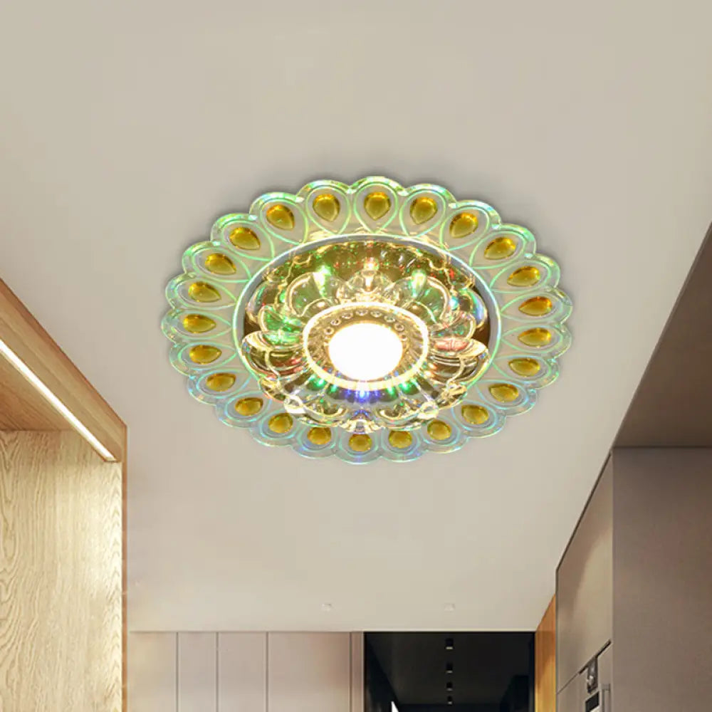 Nordic Blossoms Led Ceiling Light With Faceted Clear Glass For Corridor