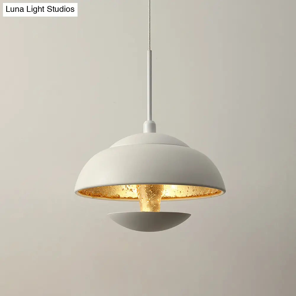 Nordic Bowled Iron Pendant Lamp In Black/White With Gold Inner Led Hanging Light Fixture