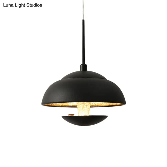 Nordic Bowled Iron Pendant Lamp In Black/White With Gold Inner Led Hanging Light Fixture