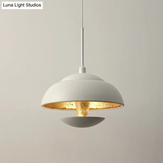 Nordic Iron Pendant Lamp Led Hanging Light In Black/White With Gold Inner - Perfect Over Table