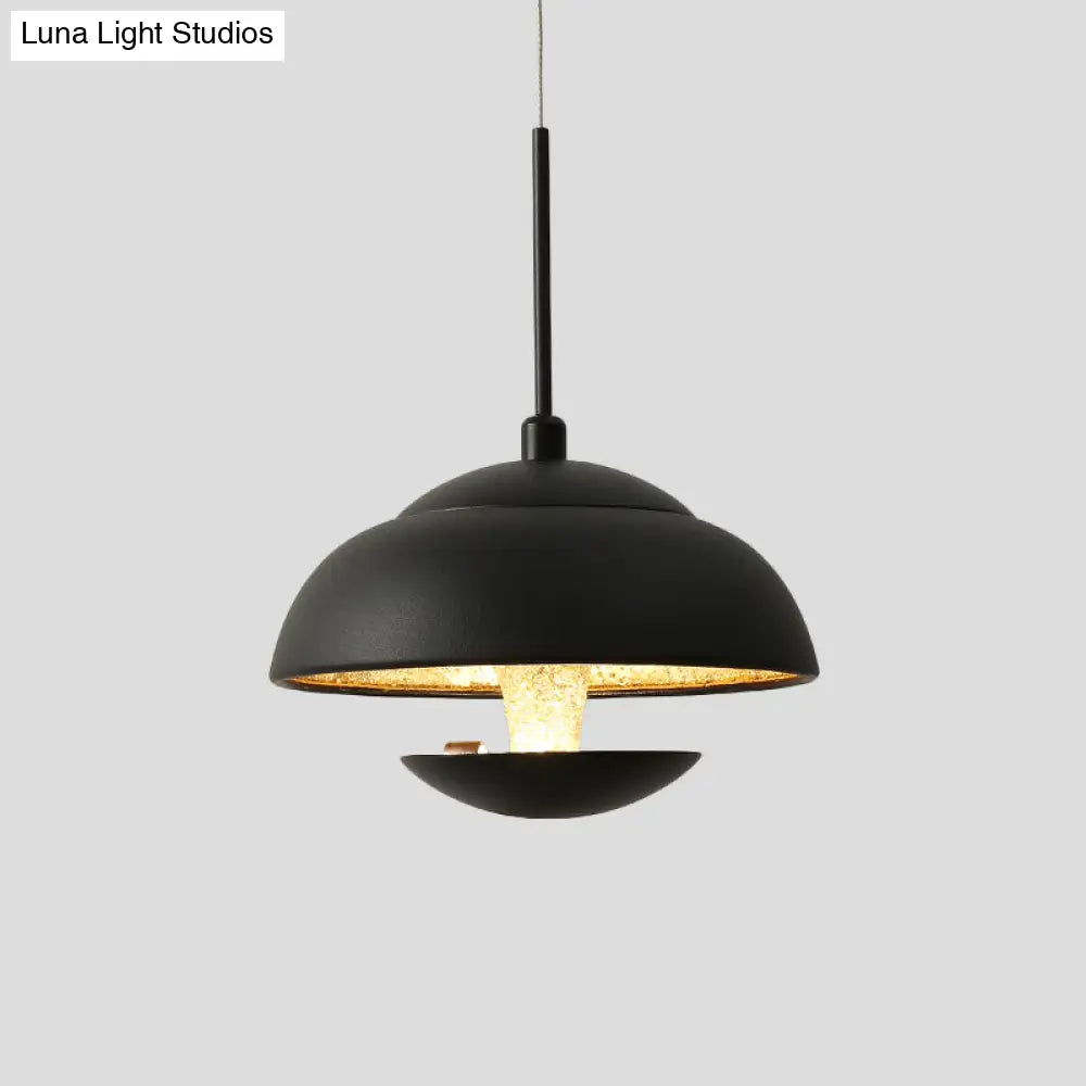 Nordic Bowled Iron Pendant Lamp In Black/White With Gold Inner Led Hanging Light Fixture