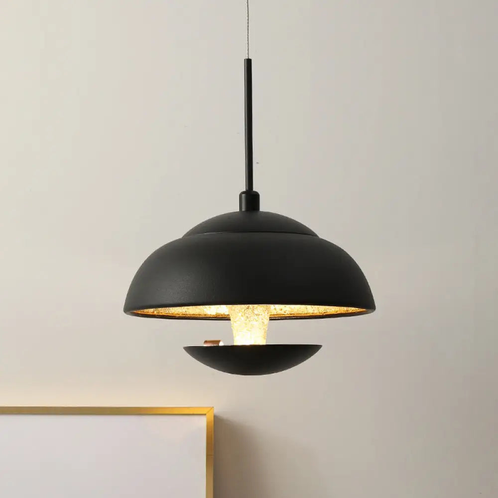 Nordic Bowled Iron Pendant Lamp In Black/White With Gold Inner Led Hanging Light Fixture Black