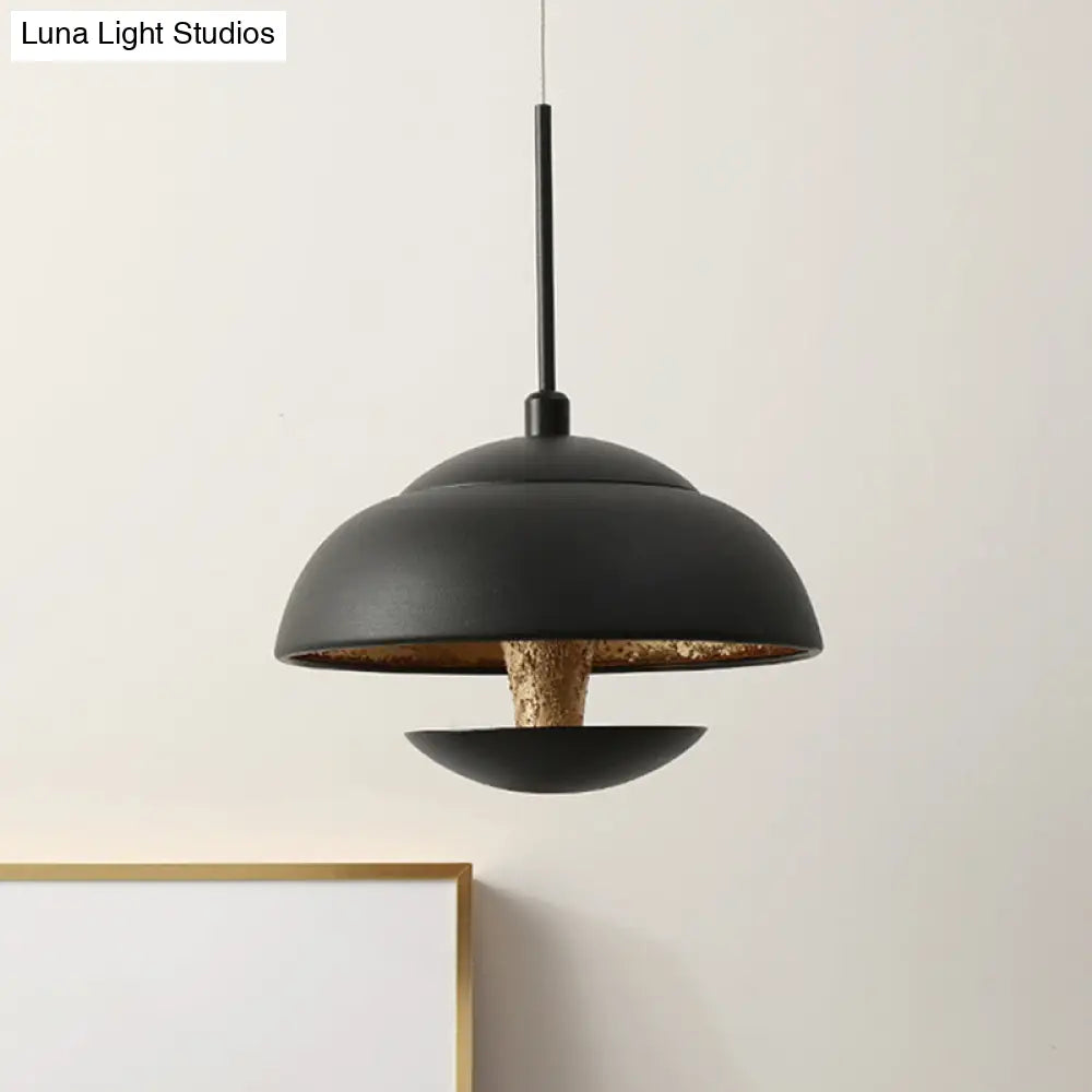 Nordic Bowled Iron Pendant Lamp In Black/White With Gold Inner Led Hanging Light Fixture