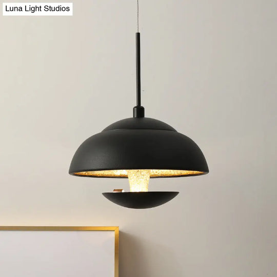 Nordic Iron Pendant Lamp Led Hanging Light In Black/White With Gold Inner - Perfect Over Table