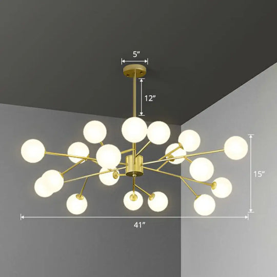 Nordic Branch Chandelier With Opal Glass Shade - Striking Pendant Light Fixture 18 / Gold