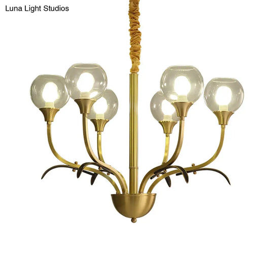 Nordic Brass Ball Chandelier: Clear Glass 3/6 Heads Perfect For Living Room