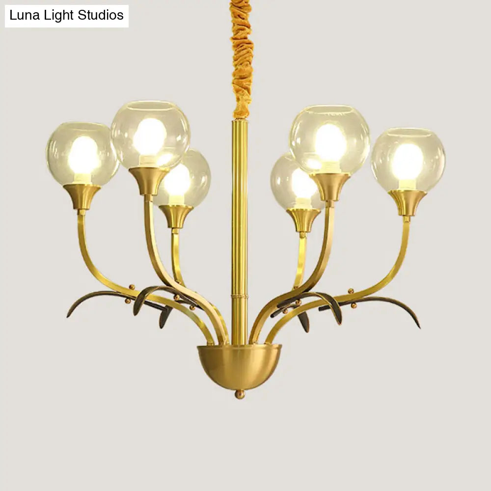 Nordic Brass Ball Chandelier: Clear Glass 3/6 Heads Perfect For Living Room