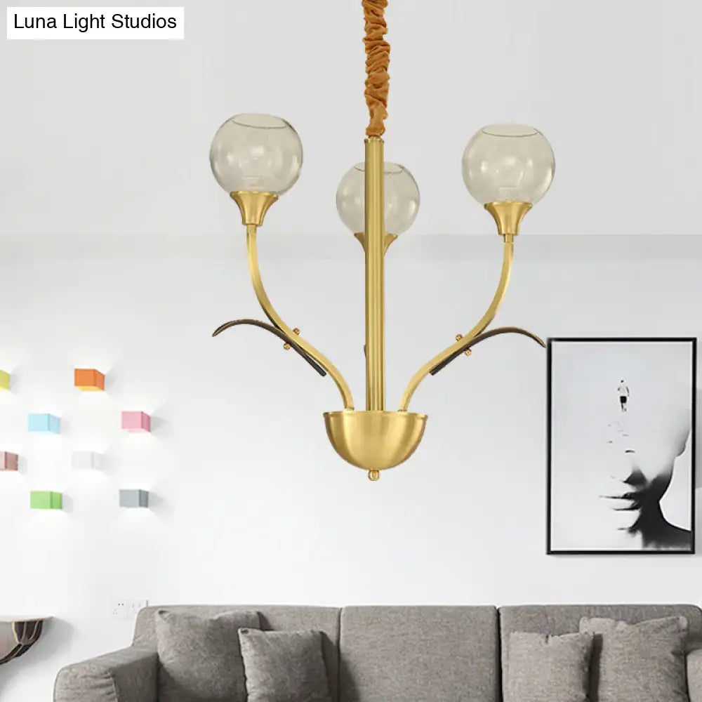 Nordic Brass Ball Chandelier: Clear Glass 3/6 Heads Perfect For Living Room