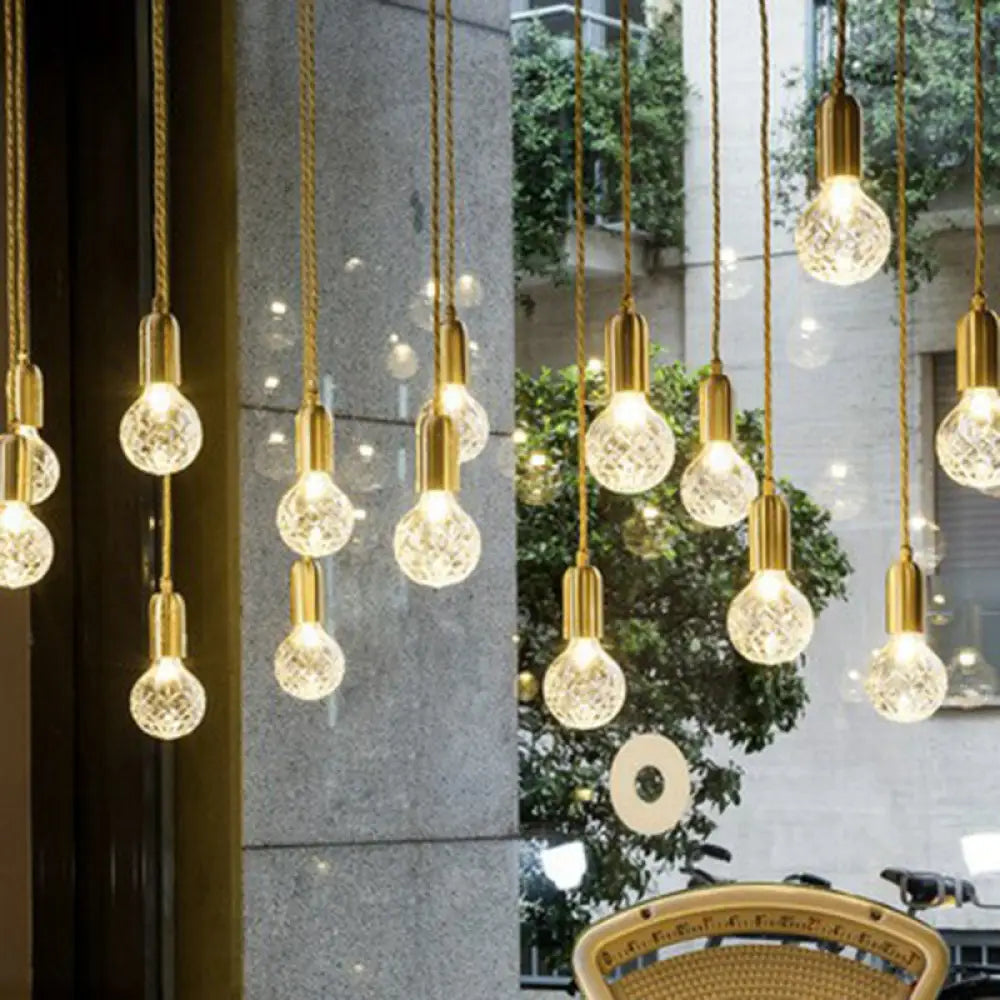 Nordic Brass Pendant Lamp With Lattice Glass Bulb Shape - 1-Light Ceiling Fixture For Restaurants